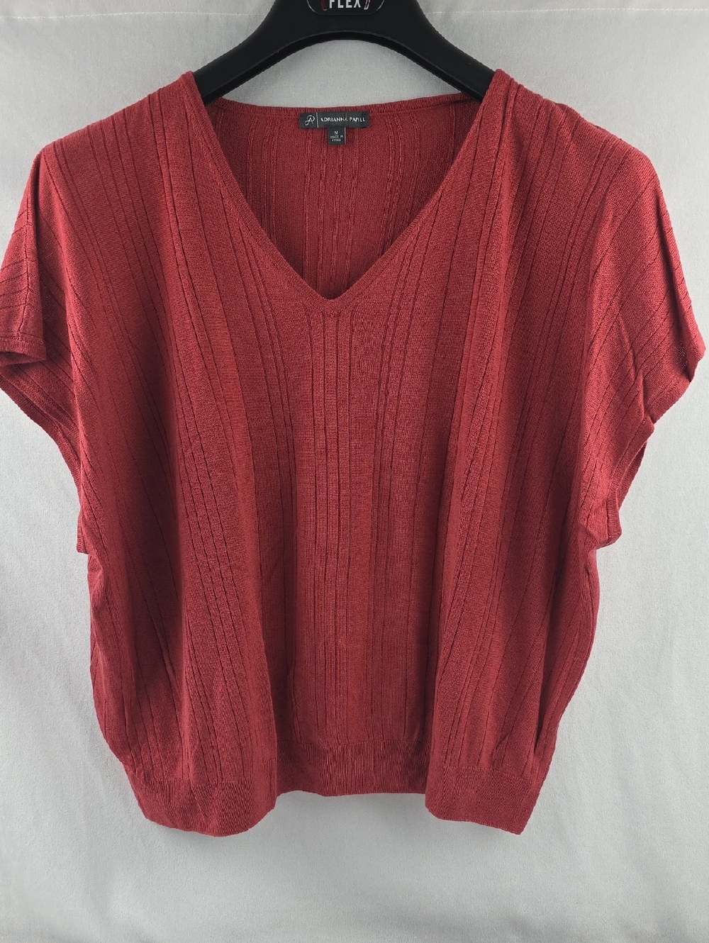 ADRIANNA PAPELLV-neck Vertical Rib Sweater In Rose Batwing Drop shoulder Med - Picture 4 of 6